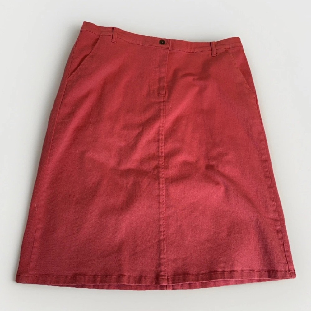 Orvis Women Denim Midi Skirt Sz 14 A Line Western Ranch Boho Cowgirl Y2K Salmon